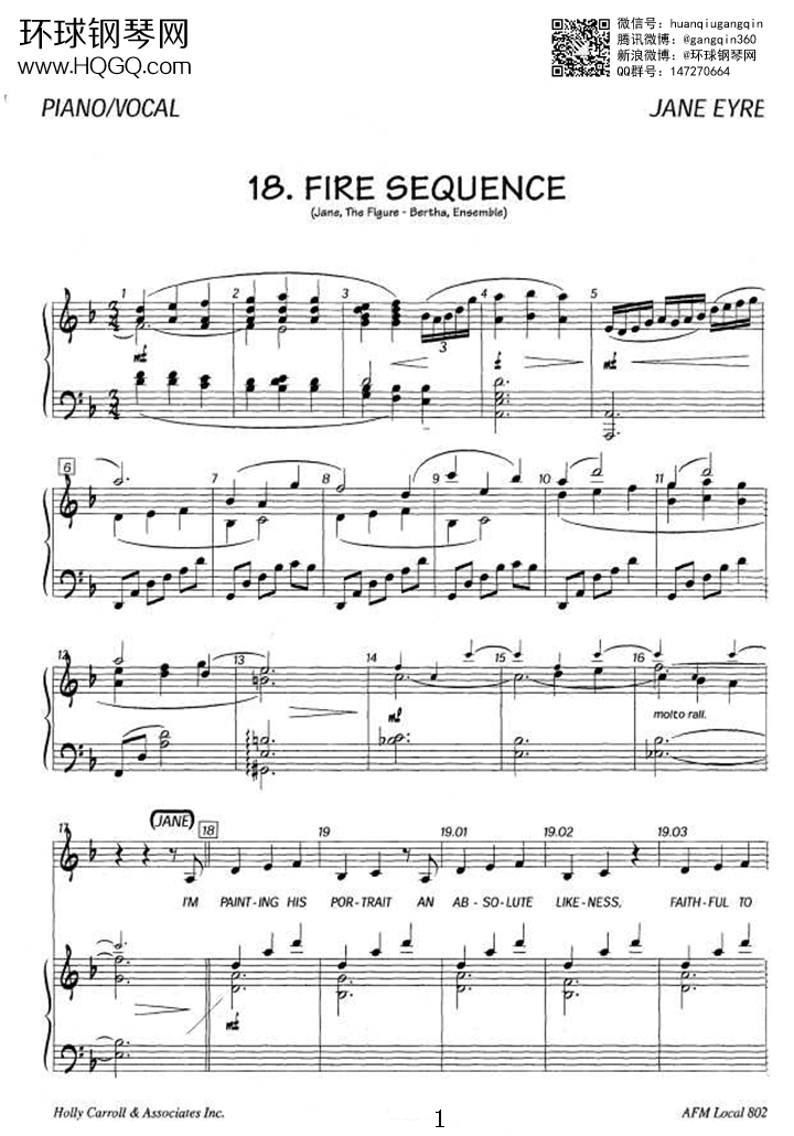 18.FIRE SEQUENCE（选自百老汇音乐剧《简爱 Jane Eyre》全剧原版伴奏钢琴谱）